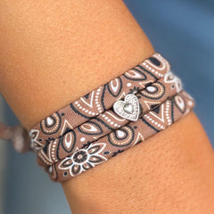 Armband bandana bruin hart zilver