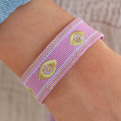 Woven bracelet evil eye purple
