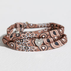 Armband bandana bruin hart zilver