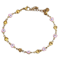 Bracelet en or mauvais œil coeur rose