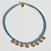 Miyuki necklace with gold coins blue