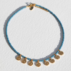 Miyuki necklace with gold coins blue
