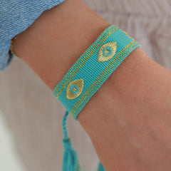 Woven bracelet evil eye turquoise