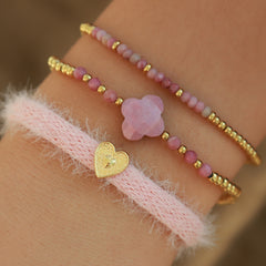 Pulsera facetada trébol rosa viejo