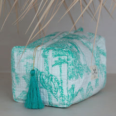 Blockprint toiletry bag Fez tropic turquoise M