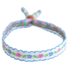 Woven bracelet cotton flower white/blue