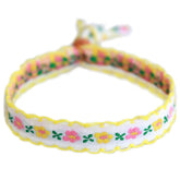 Gewebtes Armband Baumwolle Blume weiß/gelb