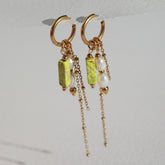Gold earrings pearl stone lime green