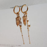Gold earrings pearl stone brown