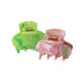 Juego de pinzas para el pelo verde/salmón