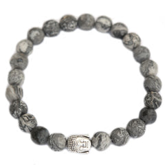 Mannen armband grey marble buddha