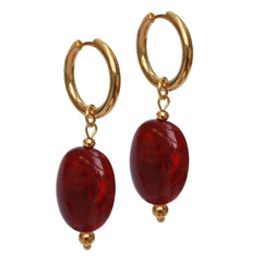 Golden earrings pastille burgundy