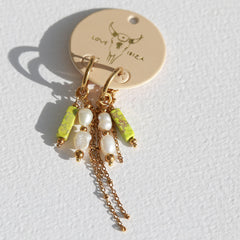 Gold earrings pearl stone lime green