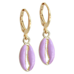 Earrings gold shell purple