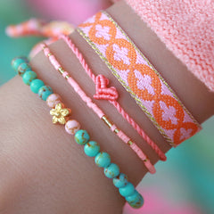 Brazalete flor piedra turquesa oro