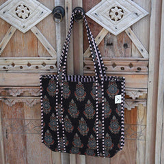 Bolso de hombro con estampado de bloques Indian negro