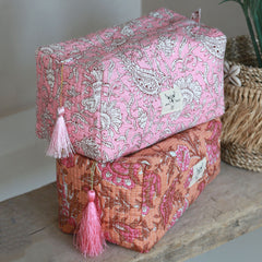 Bolso de baño con estampado de bloques Fez, flor francesa M