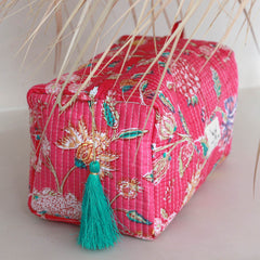 Blockprint Kulturbeutel Blume rosa