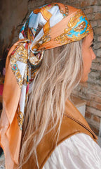Satin bandana scarf peach turquoise
