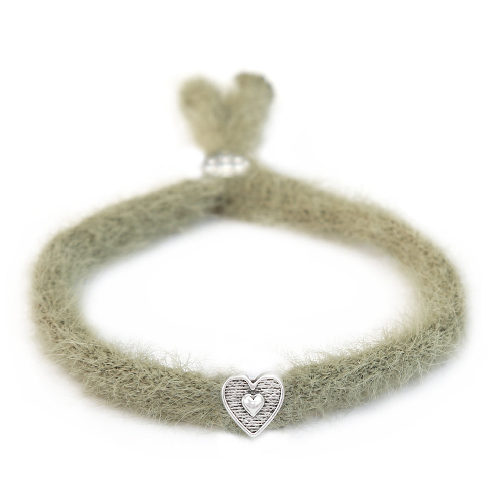 Bracelet fluffy vert olive argent