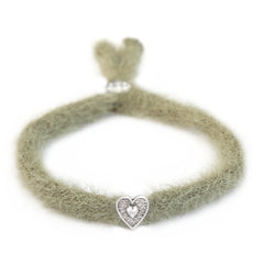 Bracelet fluffy vert olive argent