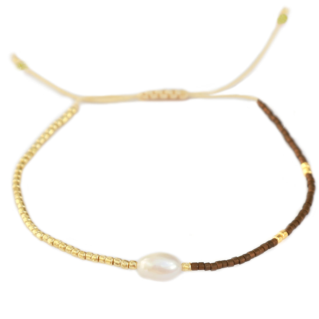 Pulsera Miyuki perla marrón