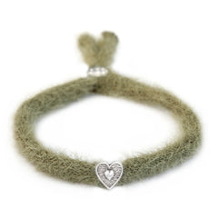 Bracelet fluffy olive green silver