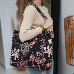 Blockprint shoulder bag flower black