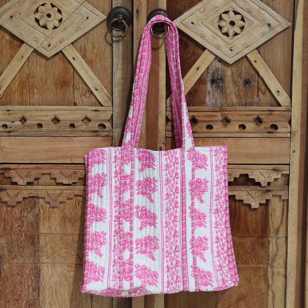 Sac bandoulière Blockprint rose/blanc