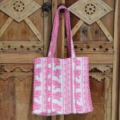 Sac bandoulière Blockprint rose/blanc