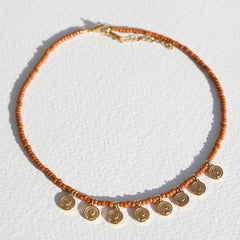 Miyuki necklace with gold coins cognac