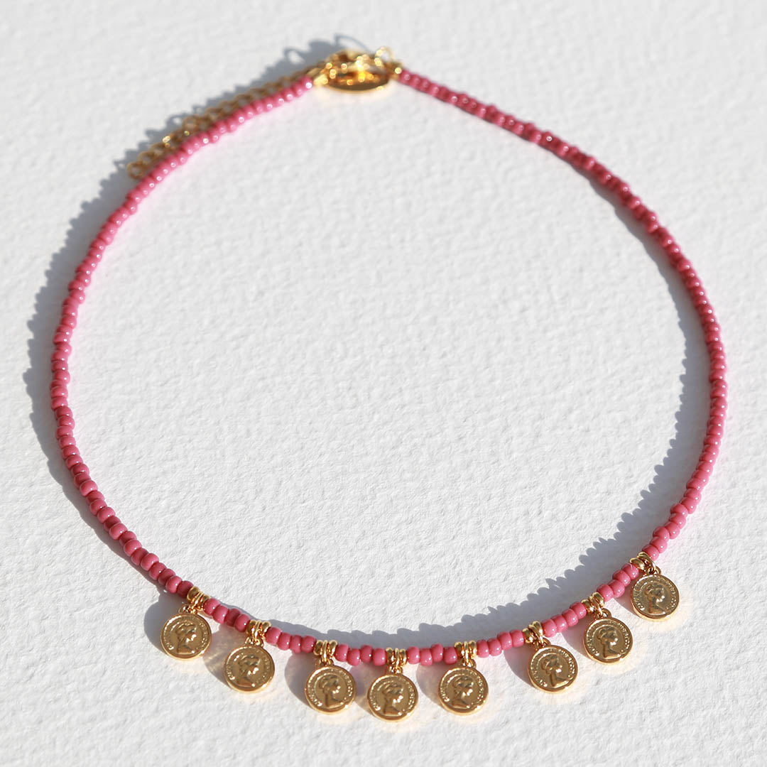 Miyuki necklace with golden coins rose