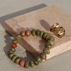 Bracelet unakite vert