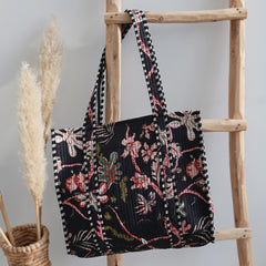 Blockprint shoulder bag flower black