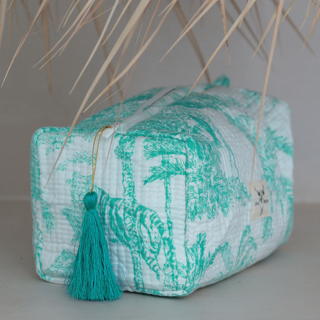 Trousse de toilette Blockprint Fez tropic turquoise M