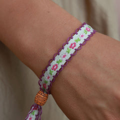 Woven bracelet cotton flower lavender