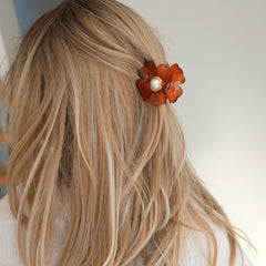Haarspange Blumenperle hellbraun