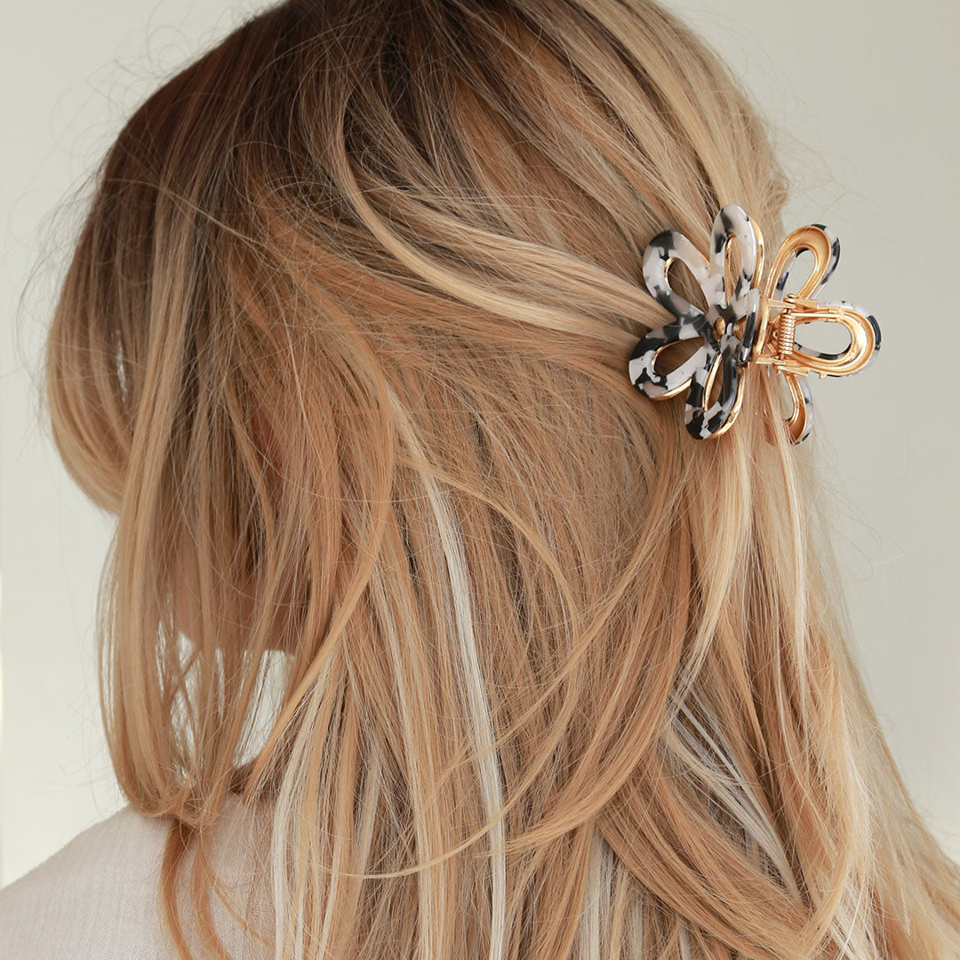 Pince à cheveux fleur en acier noir