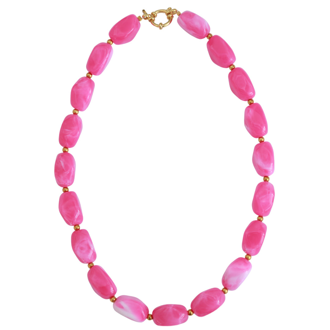 Gouden ketting  rocks pink