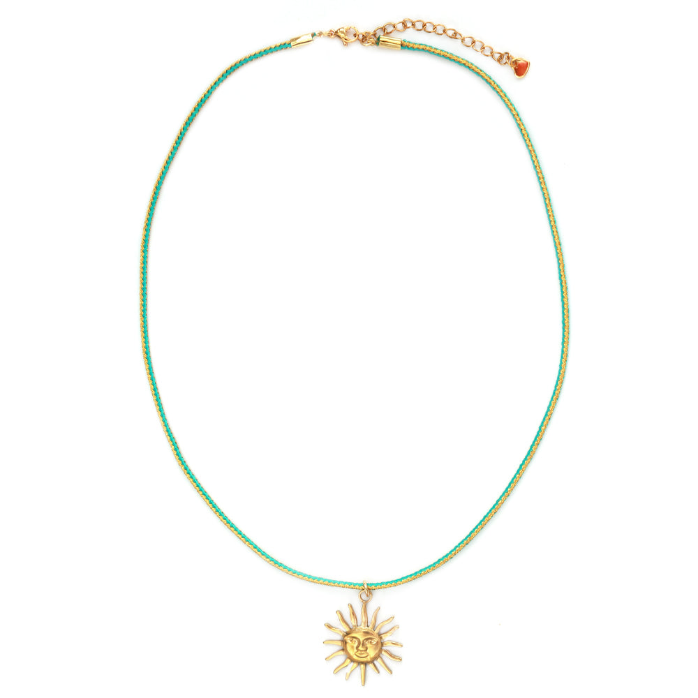 Necklace metallic turquoise sun