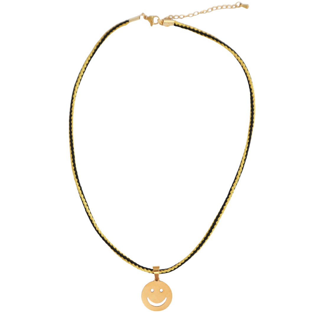 Necklace smiley cord black gold