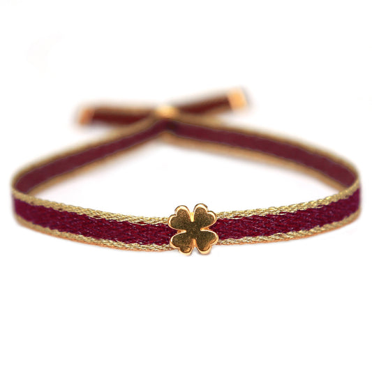 Geweven armband klaver burgundy