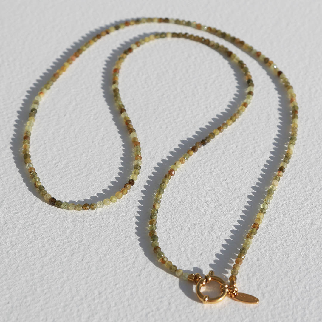 Long facet green garnet necklace