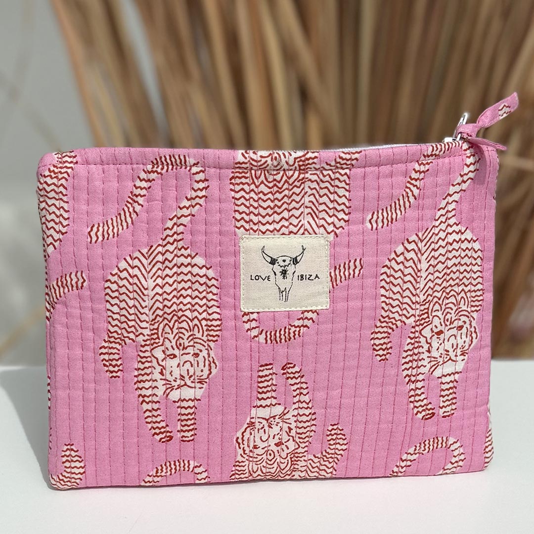 Kosmetiktasche in Leopardenmuster und Rosa