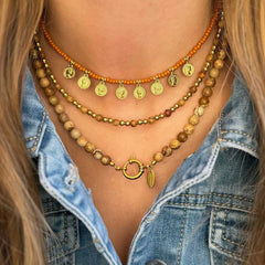 Miyuki necklace with gold coins cognac