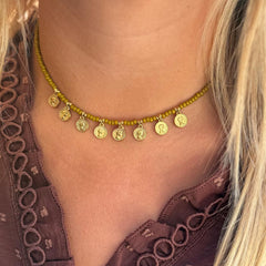 Miyuki necklace with gold coins olive