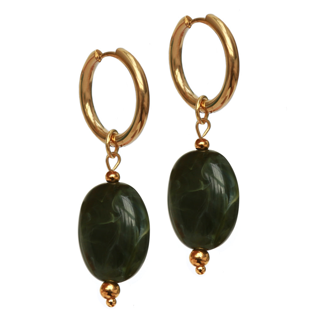 Gouden oorbellen pastille groen
