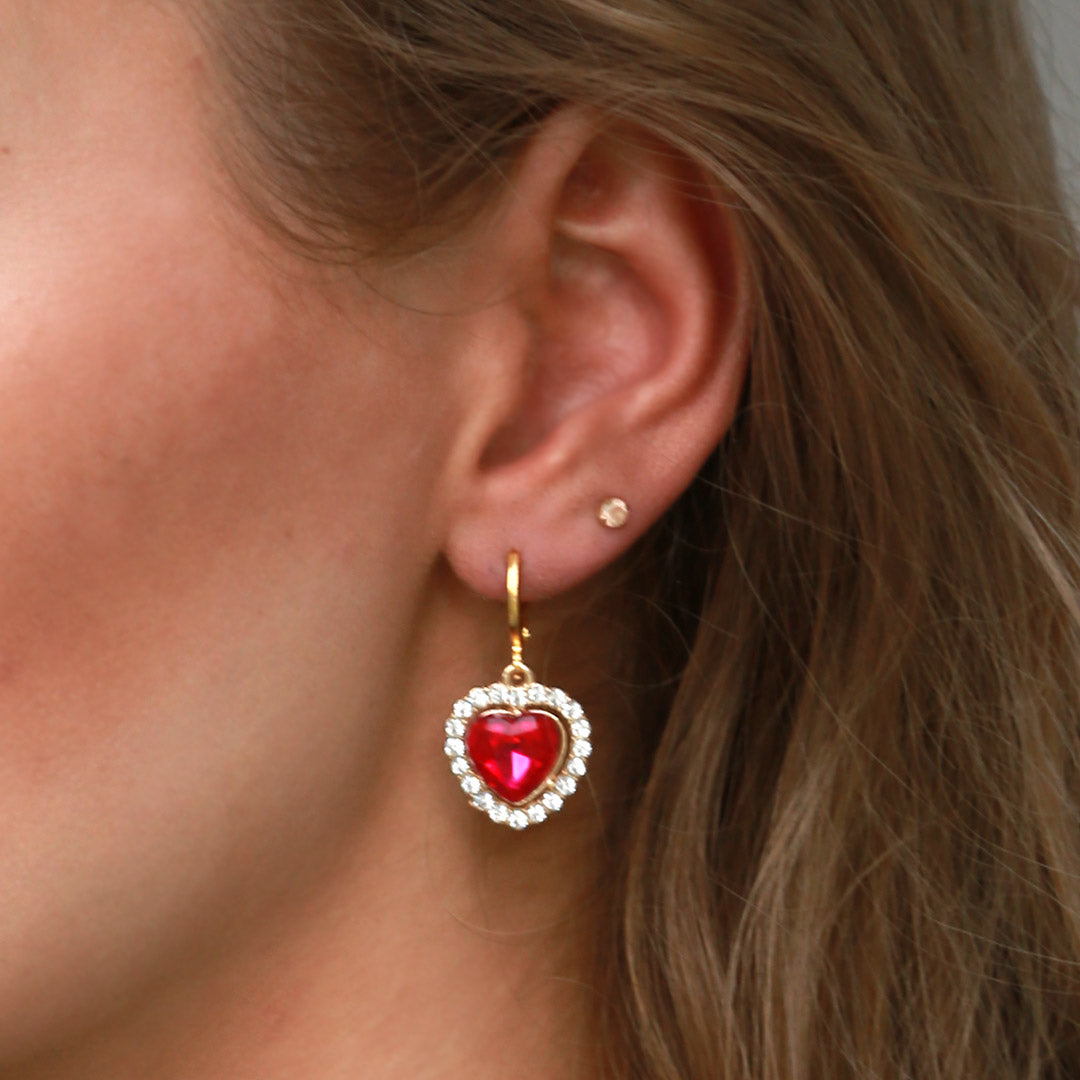 Oorbellen strass heart pink