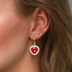 Oorbellen strass heart pink