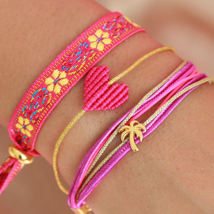 Bracelet tissé  flower pink yellow